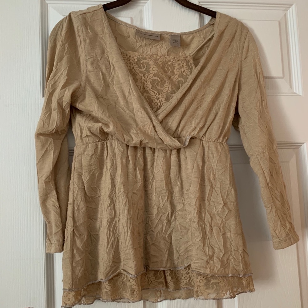 Beige cotton and lace blouse
